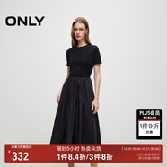 ONLY2025秋季新款優(yōu)雅氣質(zhì)純色拼接短袖長(zhǎng)裙連衣裙女|125107024 H1Z 黑色 M