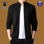 花花公子（PLAYBOY）男士毛衣外套開(kāi)衫中年立領(lǐng)秋冬季拉鏈針織羊毛衫針織衫夾克男 K2007黑色 XL 175 建議135-150斤