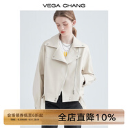 VEGA CHANG機(jī)車(chē)皮衣女秋季西裝領(lǐng)BF風(fēng)帥氣pu皮夾克短外套ins潮 米杏色 M
