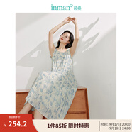 茵曼（INMAN）水墨玉蘭花印花吊帶連衣裙2025夏季女裝新品無袖A字中長裙 淺藍色 XL