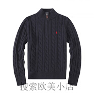 拉夫勞倫（Ralph lauren）半拉鏈針織衫男士Polo長(zhǎng)袖毛衣純棉刺繡立領(lǐng)麻花毛線衣 黑色 S