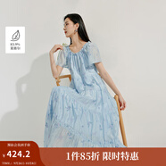 茵曼（INMAN）法式度假萊賽爾刺繡連衣裙2025夏季女裝新品小飛袖寬松長裙 霧霾藍 M
