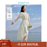 茵曼（INMAN）萊賽爾天絲刺繡法式度假風(fēng)白連衣裙2025夏女裝新品A字氣質(zhì)長裙子 淡香杏 XL