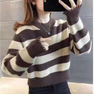 俞兆林（YUZHAOLIN）條紋短款毛衣女2025年新款秋冬內搭加厚洋氣小個(gè)子高腰小款打底衫 咖色   M 建議95-110斤