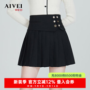 AIVEI【粉霧玫瑰系列】AIVEI欣賀艾薇2023秋新高腰甜酷風(fēng)西裝百褶短裙 黑色 S