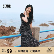 森馬（Semir）連衣裙女開叉泡泡袖中長裙夏方領(lǐng)雪紡碎花裙浪漫109324114014