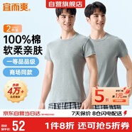 宜而爽【2件裝】100%純棉男士短袖羅紋打底衫T恤汗衫圓領(lǐng)大碼全棉老頭衫