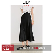 LILY2025夏新款100%醋酸氣質(zhì)垂感百搭通勤魚尾裙微光半身裙女 510黑 S