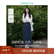 茵曼（INMAN）復古分割設(shè)計牛仔裙洗水A字寬松顯瘦半身裙子 米白色上衣-18438059 XL