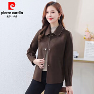 皮爾卡丹（pierre cardin）雙面羊.絨短外套女顯淑女氣質(zhì)雙面羊.毛呢外套春秋新品上衣女 咖色 L 95-110斤