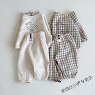 格素凡嬰兒衣服春秋薄款休閑棉麻小童兩件套六個月一歲男女寶寶春秋夏裝 主圖款 80 碼