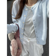 乘雀美女穿的奶藍的開(kāi)衫外套女2025秋季新款溫柔風(fēng)針織衫感軟糯上衣 淺藍色版 均碼