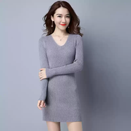 WVD國際高奢大牌低領(lǐng)毛衣女式秋冬中長(cháng)新款紅色V領(lǐng)套頭針織底衫包臀 灰色 M 均碼