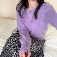 色小香風(fēng)馬海毛圓領(lǐng)針織開(kāi)衫春秋溫柔風(fēng)軟糯毛衣外套洋派上衣 紫色[別致絕美/高級(jí)感超好看的毛衣/爆款/梨形身 S