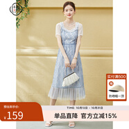 固執(zhí)（OBSTINATE）【特價(jià)】夏季新款歐式短袖中長(zhǎng)蕾絲連衣裙30022LQ07025 藍(lán)色 S