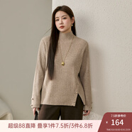 纖莉秀大碼女裝韓系時(shí)髦高領(lǐng)開(kāi)叉下擺百搭保暖毛衣胖mm2025冬新款4714 燕麥色 XL