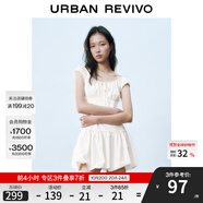 UR2025春季新款女裝撞色蕾絲飄帶U領(lǐng)無袖修身連衣裙UYY750014 米黃 (偏短) M