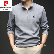 皮爾卡丹（pierre cardin）珠地棉刺繡純棉t恤男士長(cháng)袖春秋季立領(lǐng)半拉鏈打底衛衣男裝體恤衫 919103灰色 M 165/100-115斤
