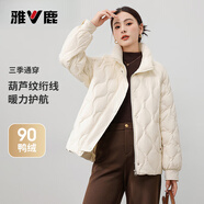 雅鹿立領(lǐng)輕薄羽絨服女冬季新款短款小個(gè)子波浪絎線(xiàn)純色輕羽絨外套 奶油白 M (160) 建議110-125斤