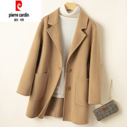 皮爾卡丹2025新款雙面絨大衣女短款寬松小個(gè)子春秋簡(jiǎn)約羊毛呢外套 駝色 XL