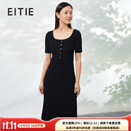 愛特愛（EITIE）a字針織連衣裙夏季新款修身顯瘦通勤百搭中長裙B2201908 黑色20 S 155