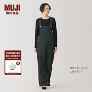 無印良品（MUJI）女式 木棉混 牛仔背帶褲 女款牛仔褲子秋季女褲 丹寧回潮 黑色 XL (165/74A)