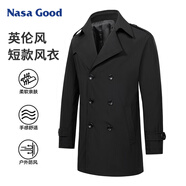NASA GOOD短款雙排扣立領(lǐng)風(fēng)衣男士秋季復(fù)古平紋青年休閑上衣外套潮 黑4XL