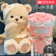 赟婭毛絨熊玩偶花束娃娃送女孩朋友生日禮物女士生浪漫高級感禮盒玩偶 晚安熊櫻花粉色套裝 【性?xún)r(jià)比推薦】玩偶+11朵花束