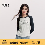 森馬（Semir）長(cháng)袖T恤女拼色插肩袖小狗套頭衫鹽系潮冬季抓毛衣服101724101010