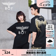 BOY LONDON【金翼鎖鏈】夏季短袖情侶款翅膀燙金潮牌圓領(lǐng)T恤N01918 黑印金N01918 經(jīng)典升級 M