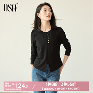 歐莎（OSA）新中式盤扣國風(fēng)長袖T恤2025秋季新款女小開叉寬松慵懶上衣氣質(zhì) 黑色 M