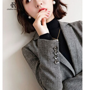 clotho Rennie品牌女裝小西裝外套女2026春秋新款韓版休閑百搭時(shí)尚職業(yè)修身西服 灰色 XL 建議120-130斤