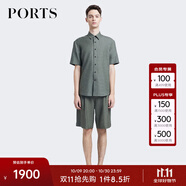 PORTS寶姿男裝夏季時(shí)尚舒適梭織短袖休閑襯衫MD8B220GFM002 WAVELITE L