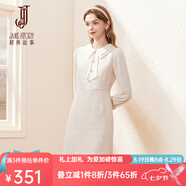 經(jīng)典故事（JANE STORY）2024新款名媛小香風(fēng)連衣裙女秋季氣質(zhì)復(fù)古法式雪紡假兩件呢子裙 U03杏色 L