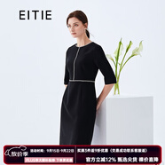 愛特愛（EITIE）春秋新款明星同款時尚通勤五分珠裝飾收腰連衣裙女6107815 黑20 S 155