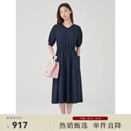 beanpole【度假連衣裙】濱波 春夏女士純色休閑淑女V領(lǐng)連衣裙 藏青色 S 160/84A
