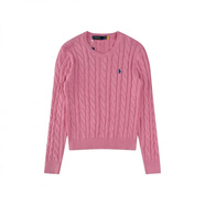 POLO SPORT美國保羅秋冬季RL拉夫圓領(lǐng)長(cháng)袖針織衫毛衣刺繡套頭麻花女款上衣 粉紅色 L