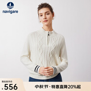 Navigare意大利小帆船寬松羊毛衫女士秋冬休閑半開領毛衣100%羊毛針織衫女 科技白 M