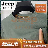JEEP SPIRIT春秋季華夫格衛(wèi)衣中青年圓領(lǐng)長袖t恤上衣男裝純色免燙百搭打底衫 豆綠 2XL 180建議150-170斤