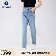 Navigare意大利小帆船牛仔褲女25春秋季新款棉感時尚九分褲休閑顯瘦小腳褲 牛仔藍(lán) M
