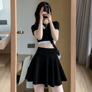 錦豪綸短裙新款女裝大碼半身裙女防走光韓版松緊高腰太陽(yáng)裙裝秋冬 黑色 S
