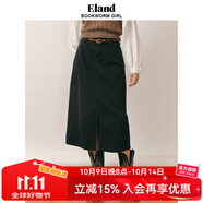 ELAND衣戀半身裙女小A型高腰收褶開衩下擺格雷系水洗牛仔裙 深灰色(17)D/Grey XS 155