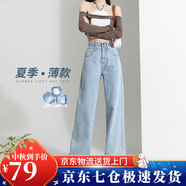 蘿美醬2025新款牛仔褲女夏季薄款闊腿寬松褲子高腰小個(gè)子窄版休閑褲直筒 淺藍(lán)色常規(guī)【身高159-165cm】 L 【建議110-123斤】