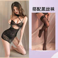 性感豹紋挖空流蘇情感趣味內(nèi)衣女情調(diào)睡衣夜店酒吧女王的制服 黑色純欲連衣裙黑絲襪 均碼建議80120斤保密發(fā)貨
