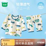 迷你木木屋兒童睡衣春夏男童女童薄家居服套裝寶寶夏天薄款服裝 玩具車(chē) 130