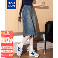 唐獅（TonLion）2025夏女百搭直筒五分牛仔短褲 復(fù)古藍(lán)  25 