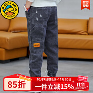 G.DUCKKIDS男童加絨褲子秋冬兒童牛仔褲加厚保暖中大童運動(dòng)褲百搭男孩長(cháng)褲春 黑色-春秋款 130碼 建議身高115-125cm左右