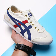 Onitsuka Tiger鬼?；⒎夹荒_蹬懶人鞋泰格男鞋女鞋老虎板鞋經(jīng)典款真皮阿甘鞋 白藍金帆布鞋 37.5