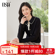 歐莎（OSA）千金小香風(fēng)減齡內(nèi)搭娃娃領(lǐng)針織衫2025秋新款打底衫毛衣女上衣氣質(zhì) 黑色A 2XL