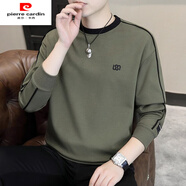 皮爾卡丹（pierre cardin）長(zhǎng)袖T恤男士春秋季薄款內(nèi)搭男圓領(lǐng)撞色打底衫休閑男裝衛(wèi)衣T 綠色 838 XL (140-160斤)